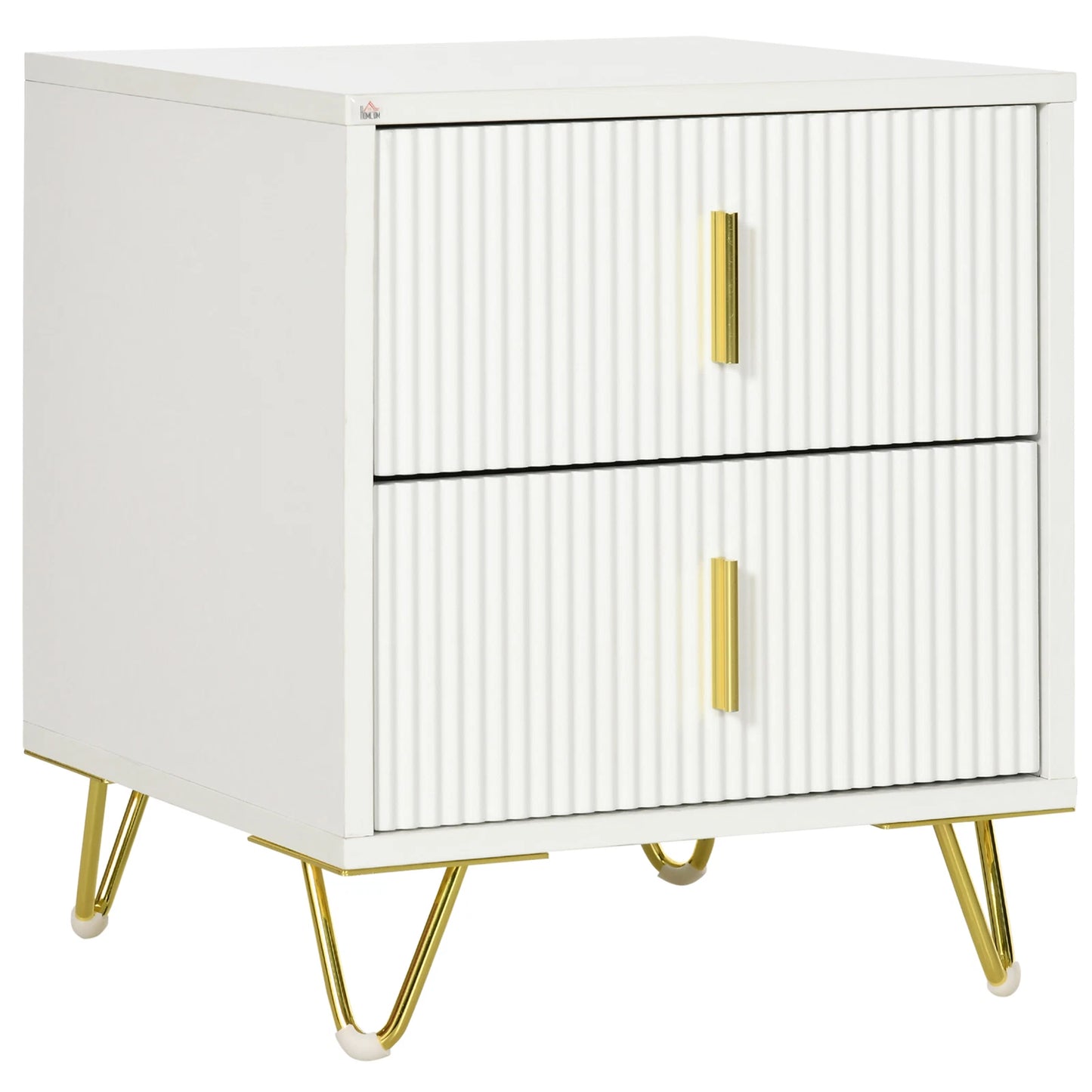 Bedside Table with 2 Drawers Gold Legs Side Table Nightstand Bedroom Furniture