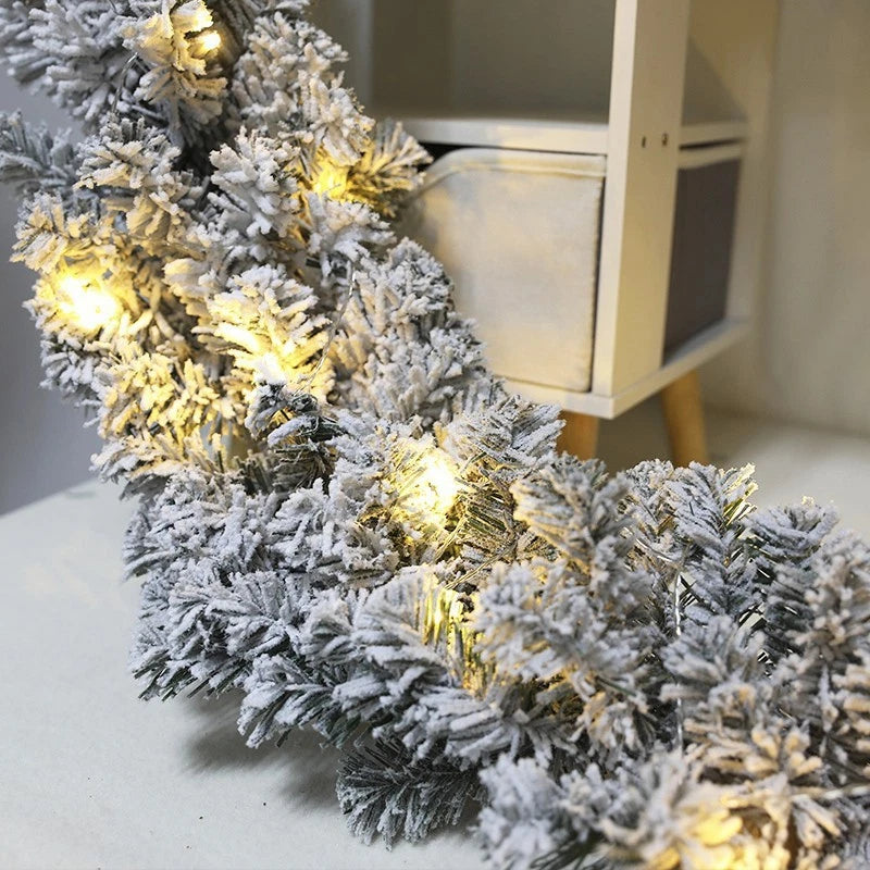 9Ft Christmas LED Pre Lit Garland Snow Flocked Artificial Wreath Xmas Decora