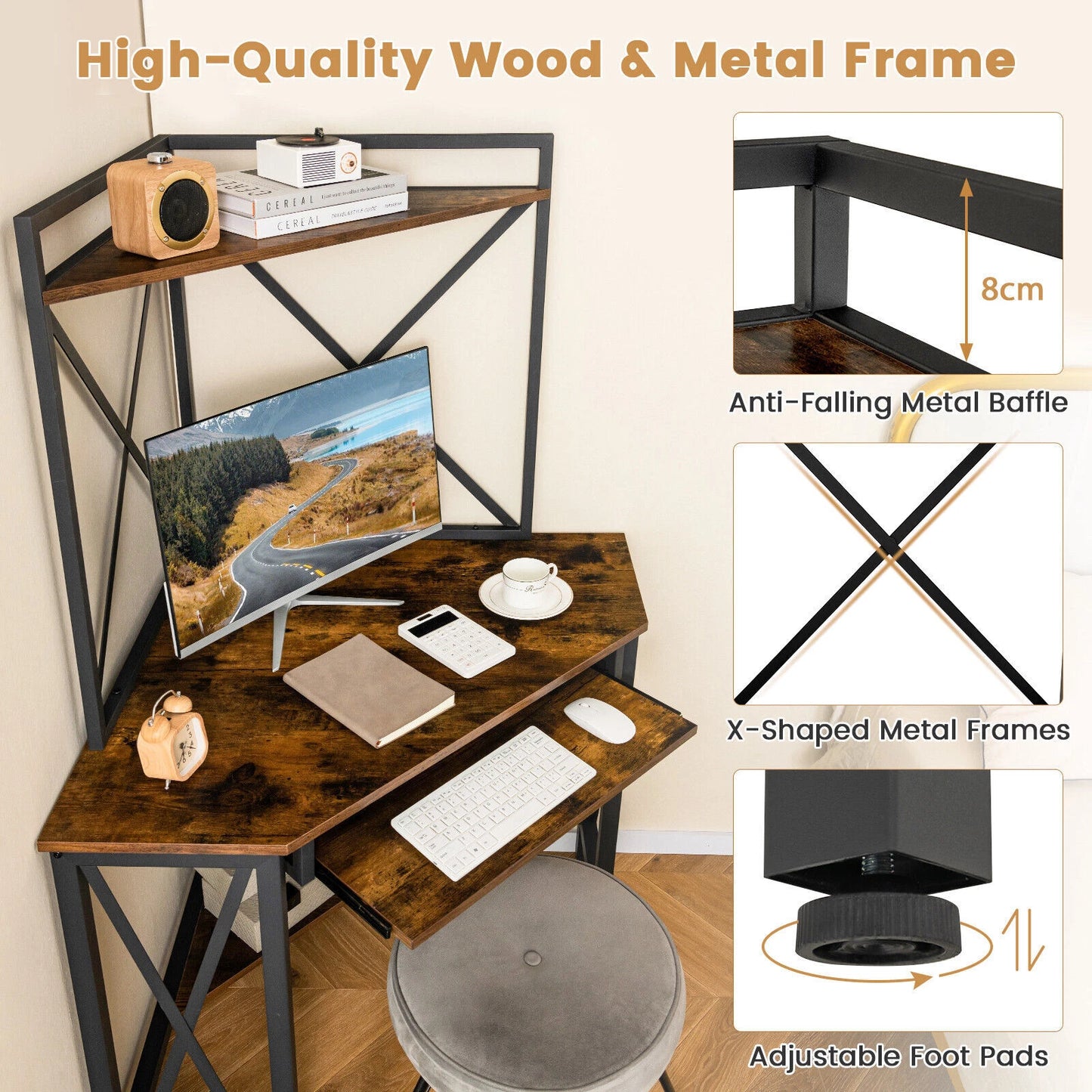 Corner Desk Space-Saving Computer Desk Home Office Study Writing Desk w/Shelves