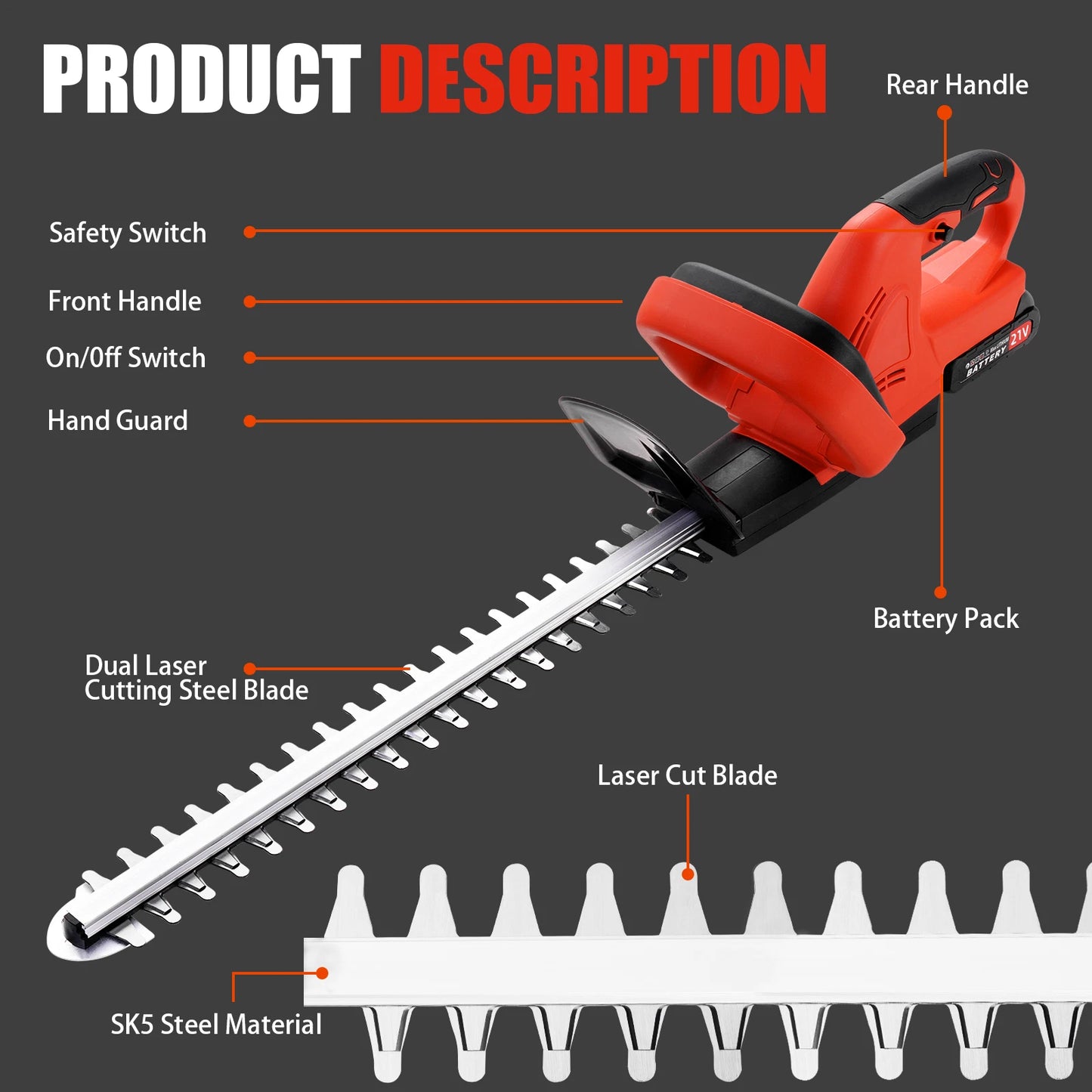 Brushless Cordless Hedge Trimmer Tree Branch Cutter Tool with 2Battery & Charger