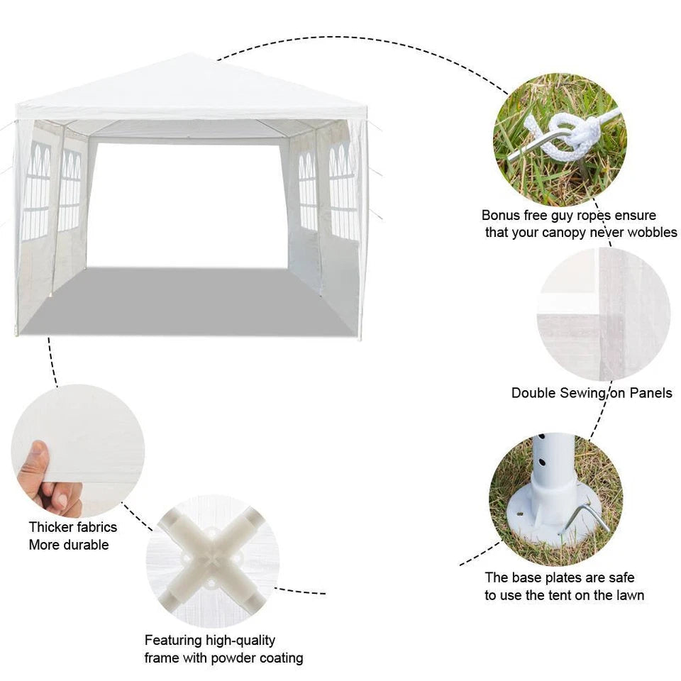 3x6M Gazebo Marquee Party Tent With 6 Sides Garden Patio Outdoor Canopy White UK