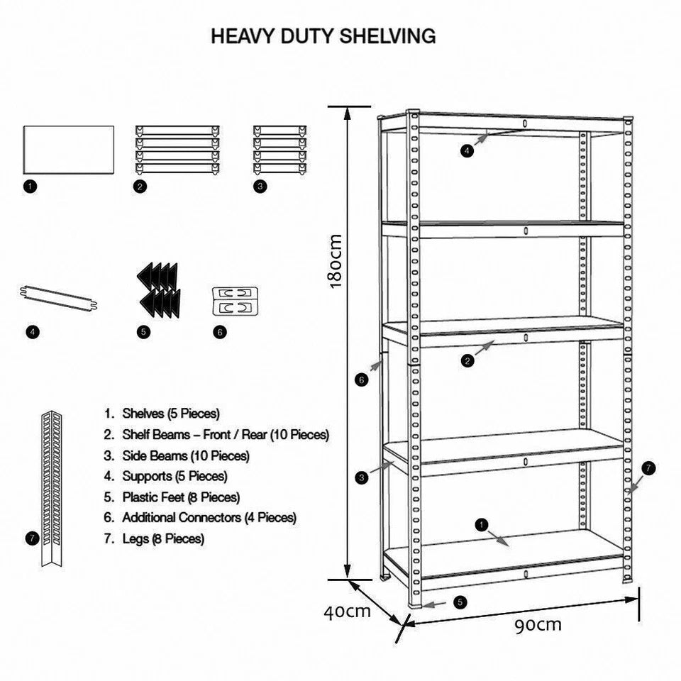 4x Metal 5 Tier Garage Shelves Shelving Unit Racking Storage 180 x 90 x 40cm