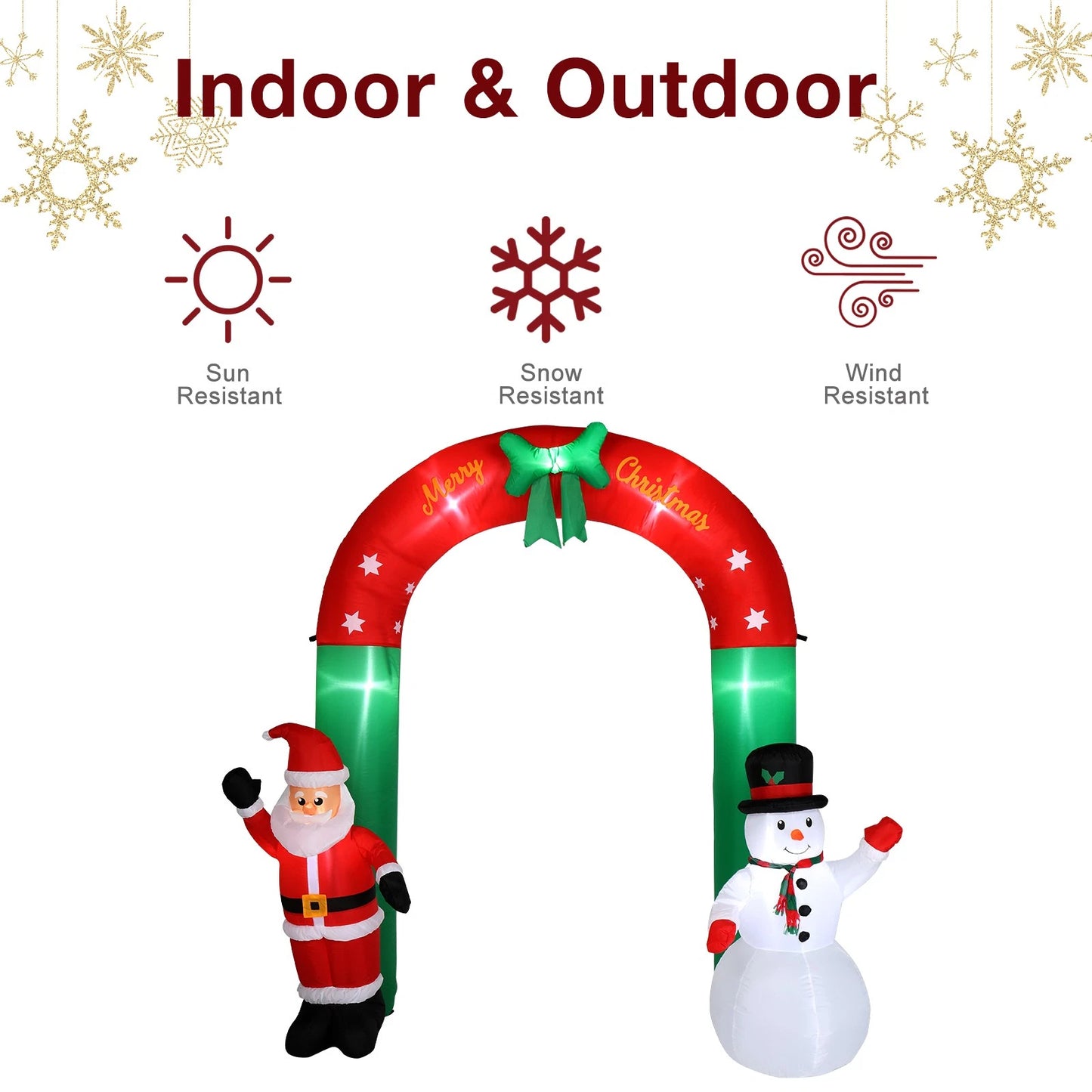 2.4M Christmas Arch Inflatable with Santa & Snowman & LED Lights Outdoor Decor