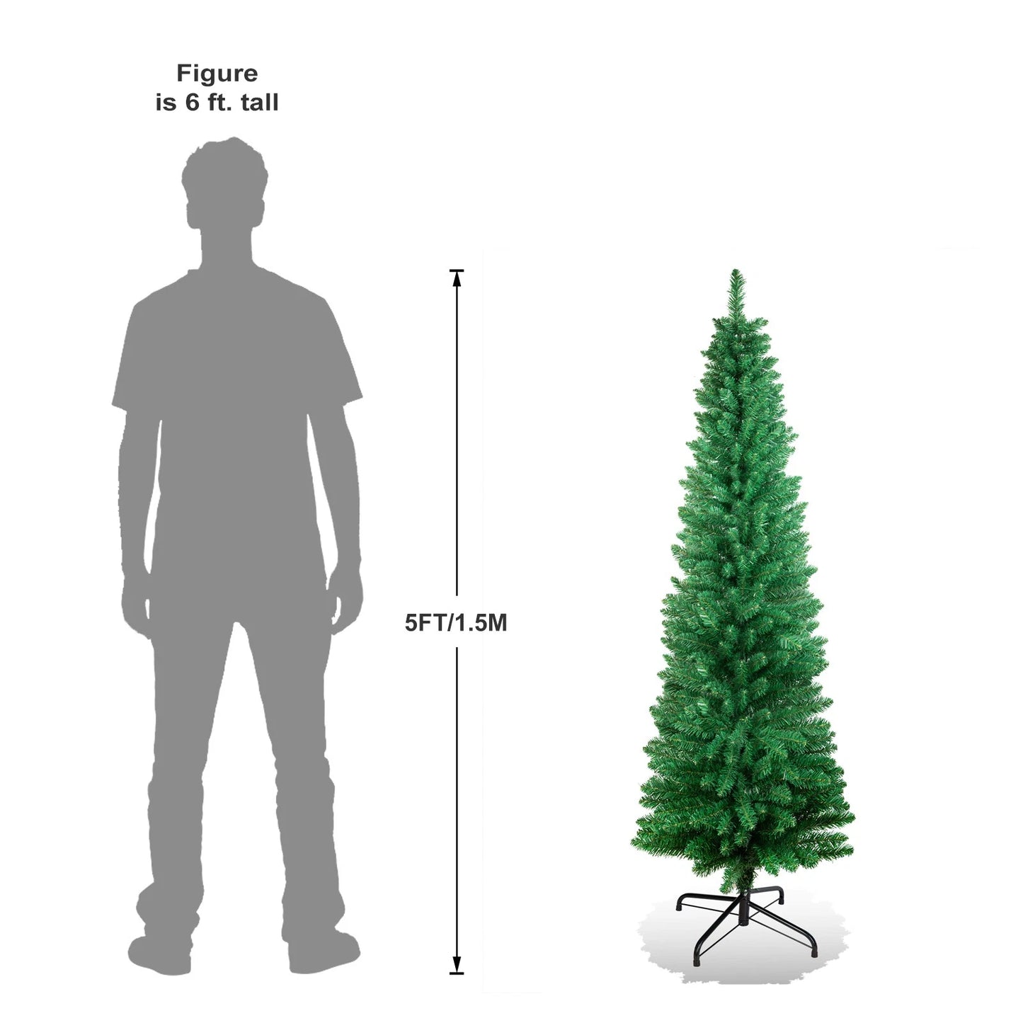 4/5/6/7ft Pencil Slim Christmas Tree with Lights Artificial XMAS Home Decoration