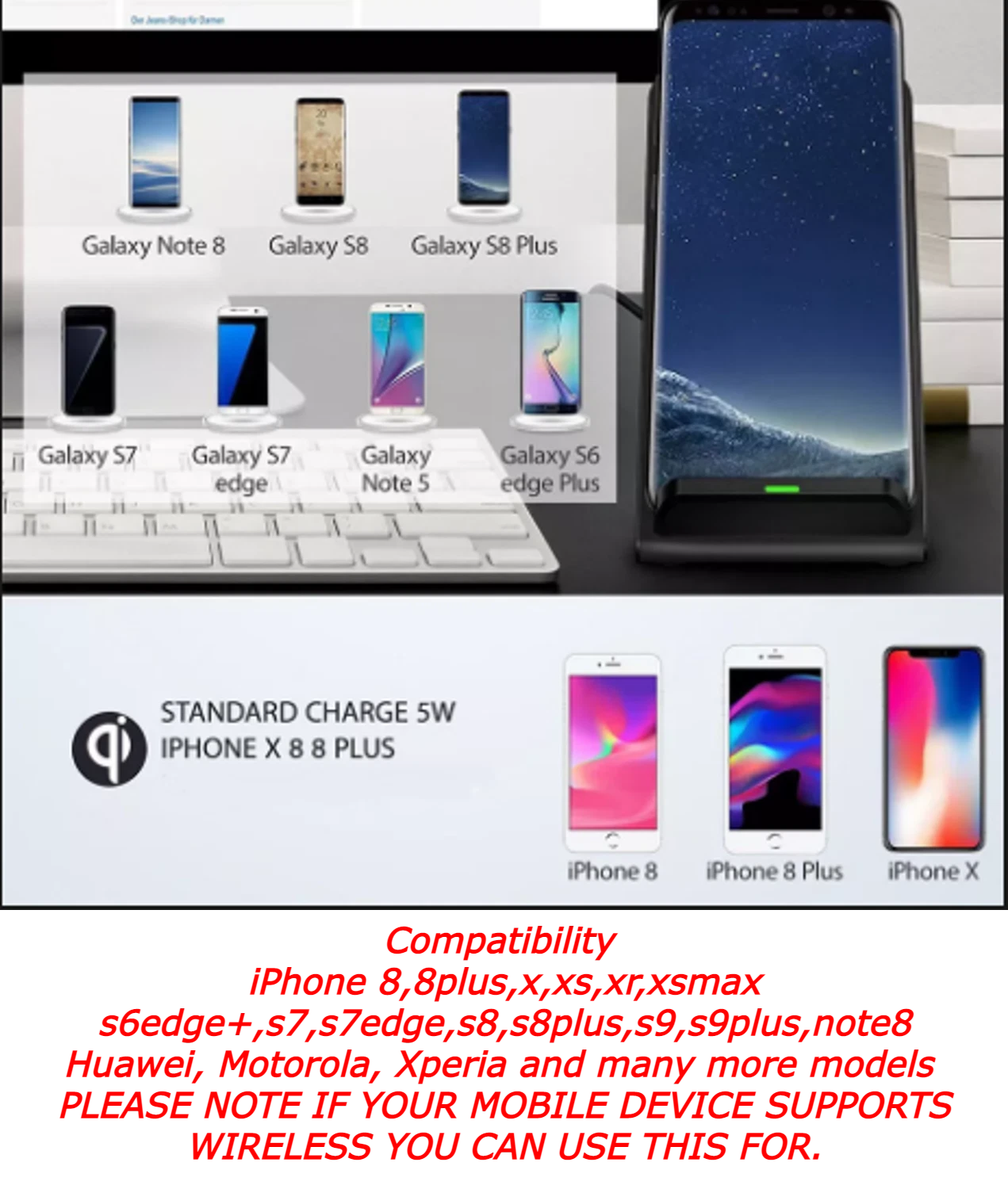 2 Coils Fast Wireless Charger Qi Charging Stand Fan For Samsung, iPhone, Huawei