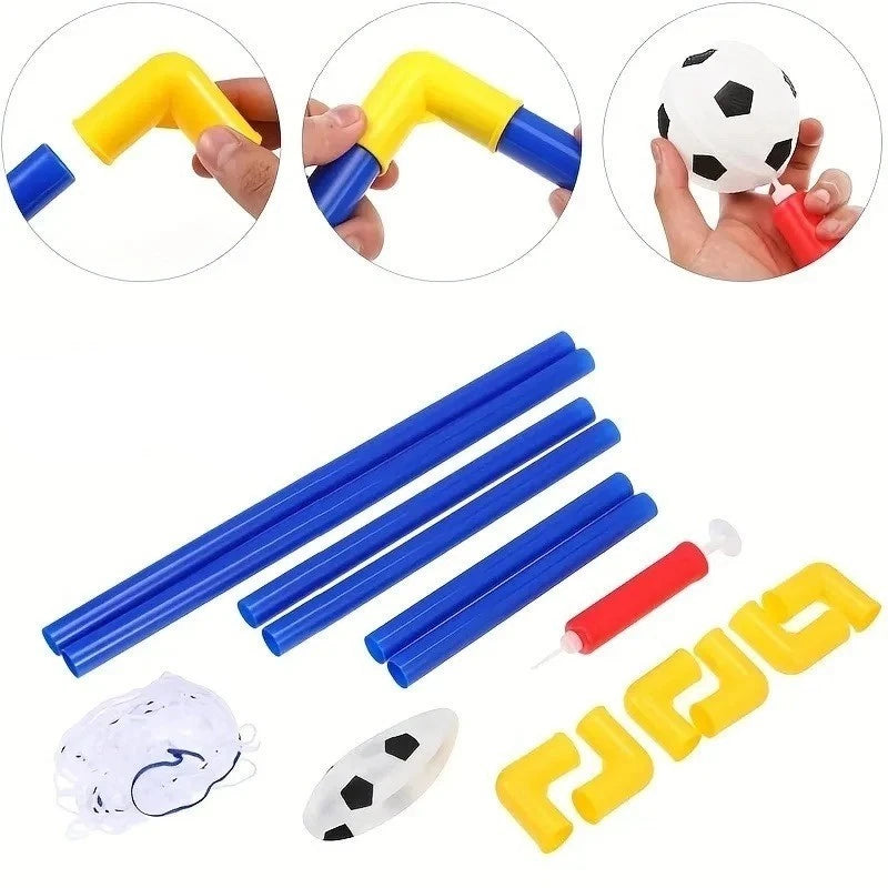 2 x Childrens Football Soccer Goals, Ball, Pump Posts & Nets Indoor Outdoor Set