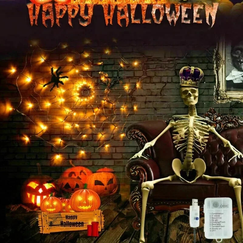 100cm LED Light Halloween Decoration Giant Spider Web Party Props Outdoor Decor