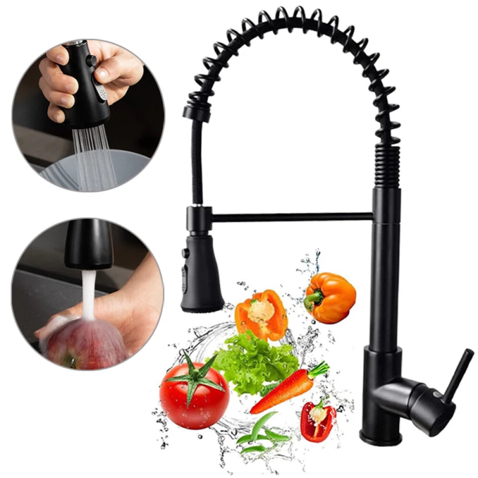 Matt Black Monobloc Kitchen Sink Mixer Tap with Pull Out Hose Spray Single Lever