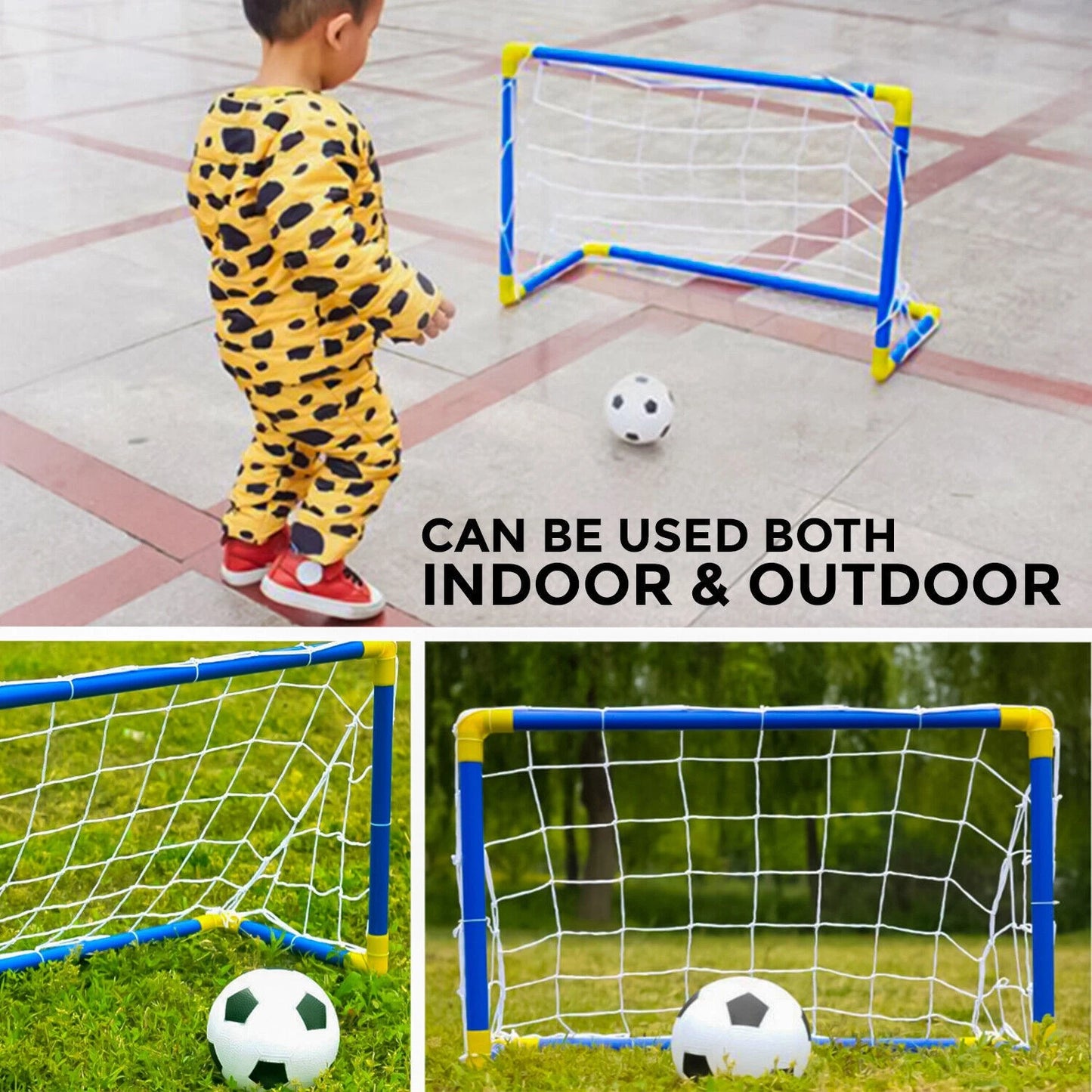 2 x Childrens Football Soccer Goals, Ball, Pump Posts & Nets Indoor Outdoor Set