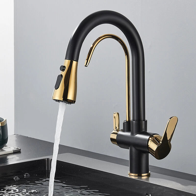 Modern Mono Kitchen Sink Mixer Taps 360° Pull Out Spray Spout Twin Lever 3 Way