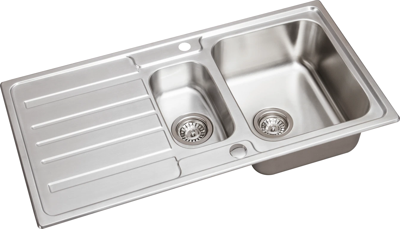 Stainless Steel 1.5 Bowl Inset Kitchen Sink Left Hand Modern Drainer Wastes
