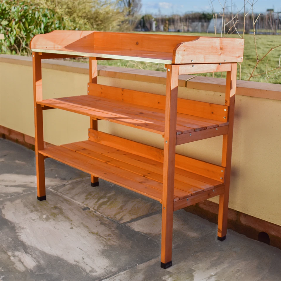 Wooden Greenhouse Potting Work Bench Garden Workstation Staging Table Shelving