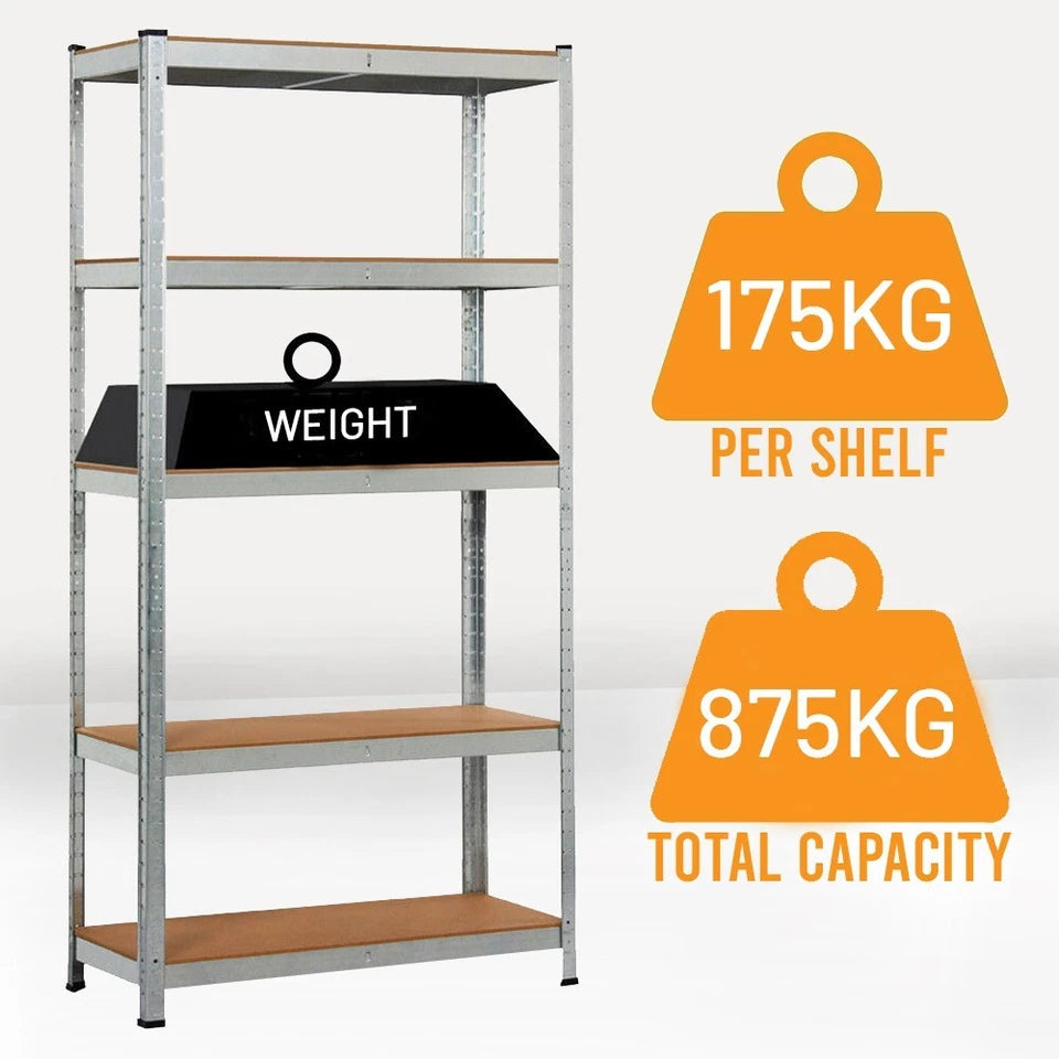 4x Metal 5 Tier Garage Shelves Shelving Unit Racking Storage 180 x 90 x 40cm