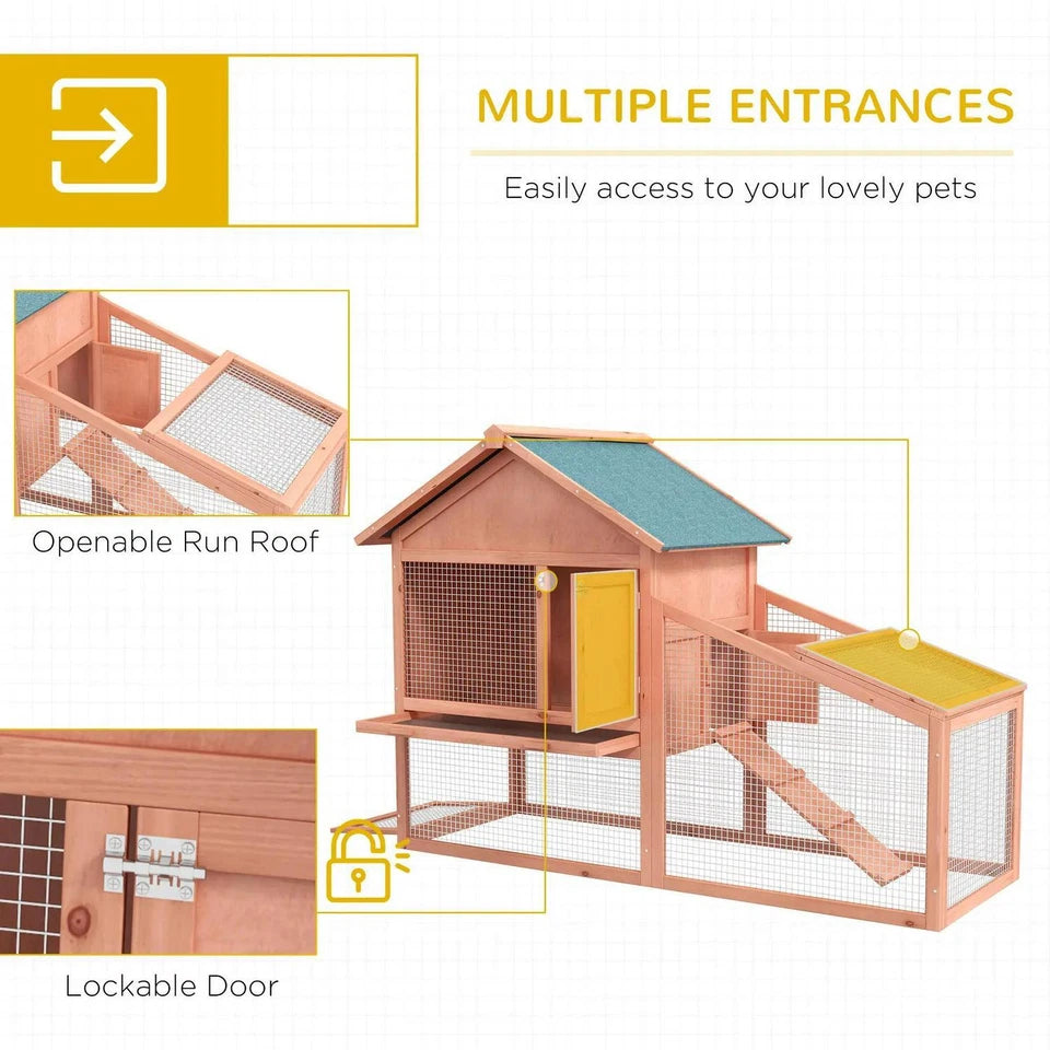 Pawhut Wood Rabbit ,Bunny, Pig Hutch Water Resistant w/ Ramp Outdoor Use