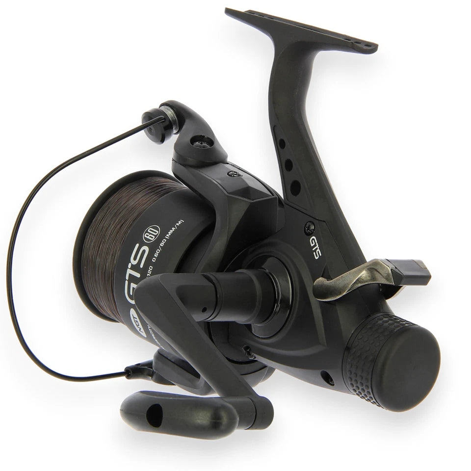 2 x NGT Carp Fishing Reel GTS 60 Bait Runner Freespool with 15lb Line Matt Black