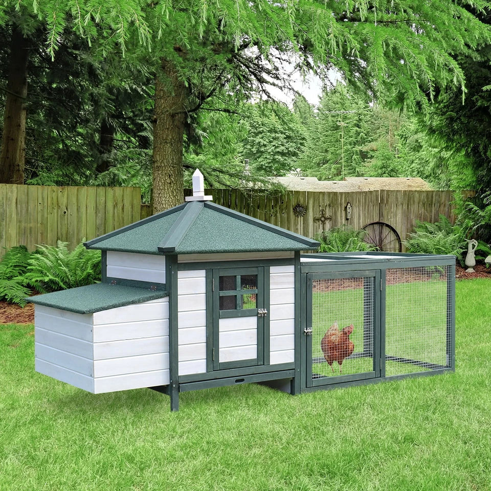 Wood Chicken Coop Pet Poultry Hen House Back yard with Nesting Box Ramp Run