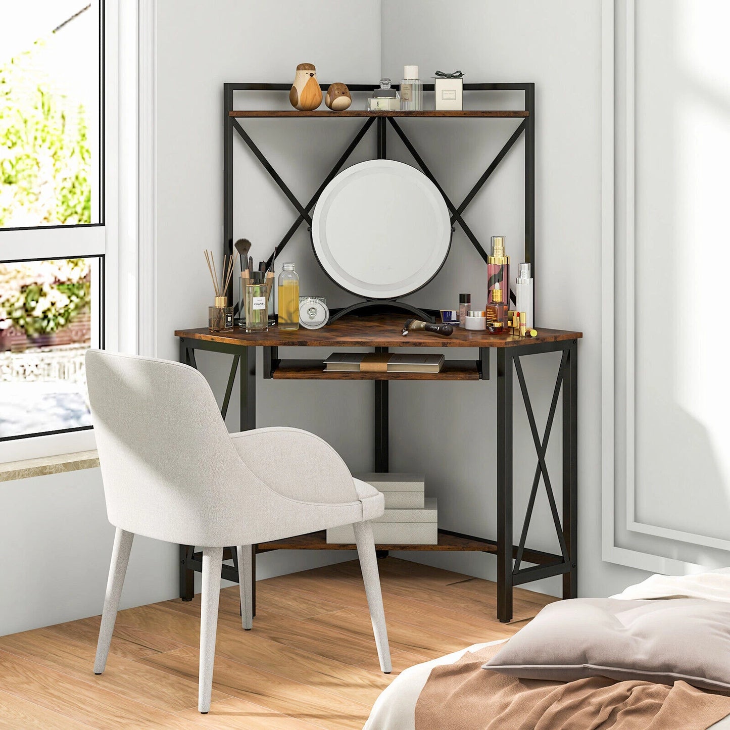 Corner Desk Space-Saving Computer Desk Home Office Study Writing Desk w/Shelves