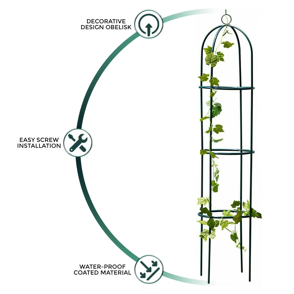 1.9M GARDEN OBELISK BLACK METAL OUTDOOR TRELLIS CLIMBING PLANT SUPPORT FRAME