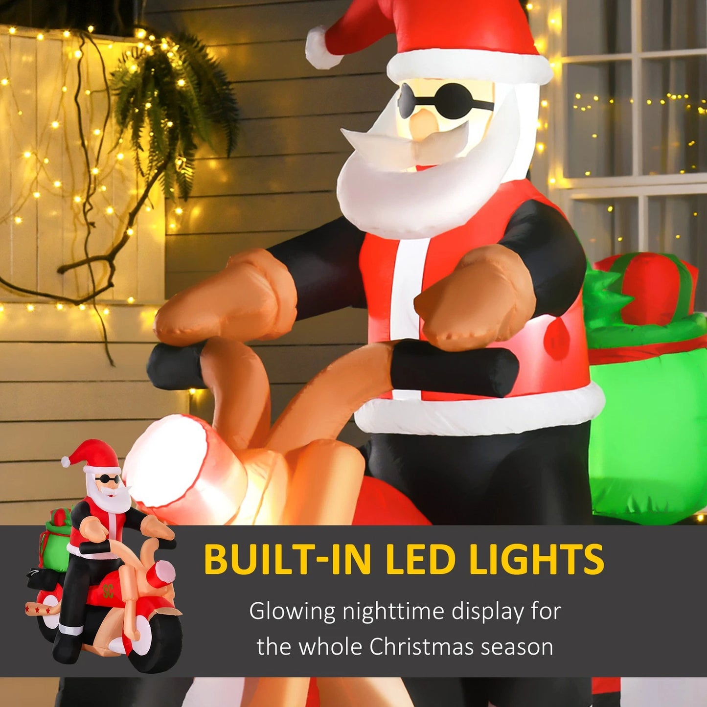 5.5ft Inflatable Santa Claus Riding Motorcycle Christmas Decoration w/ LED Light
