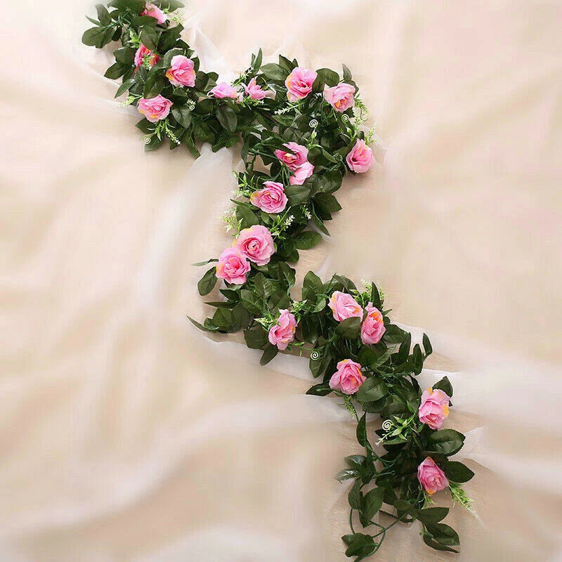 2.5m Artificial Flower Silk Rose Leaf Garland Vine Ivy Home Wedding Garden
