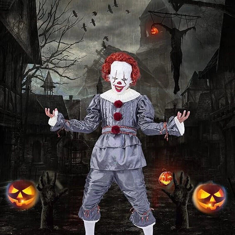 Adult Pennywise Clown Costume Halloween Cosplay Suit Outfit Fancy ( Dress Only)