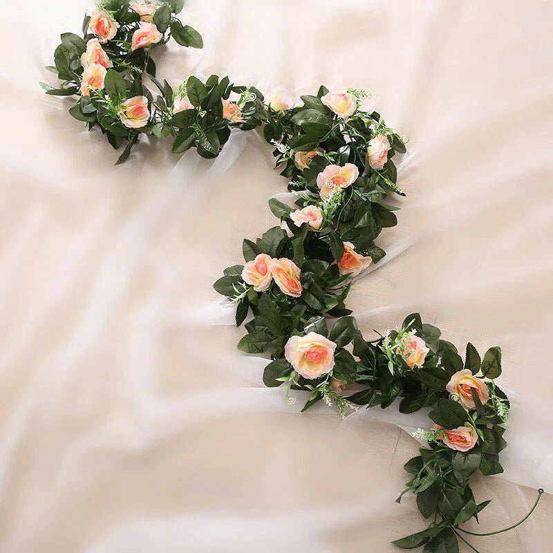 2.5m Artificial Flower Silk Rose Leaf Garland Vine Ivy Home Wedding Garden