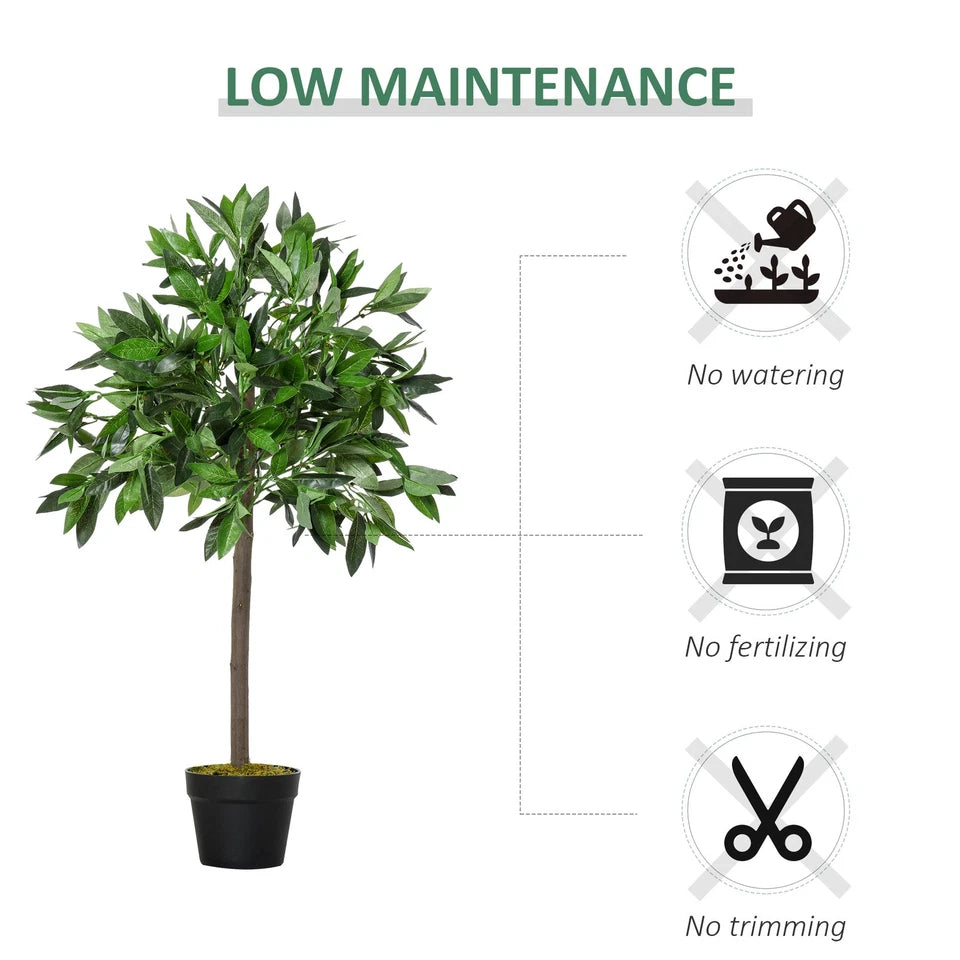 Pair Of 90cm/3FT Artificial Bay Laurel Topiary Trees w/Pot Fake Plant