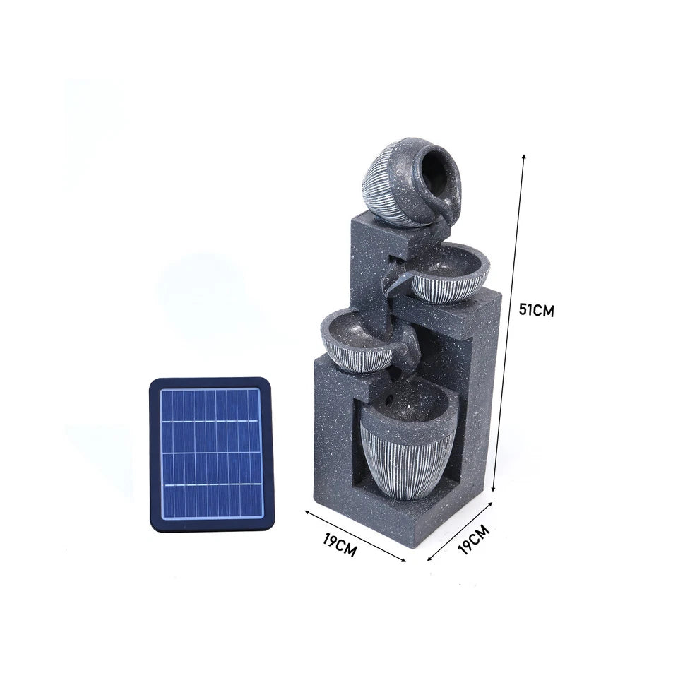 Garden Solar Power Cascading Tiered Water Feature Fountain Statues w/ LED Lights