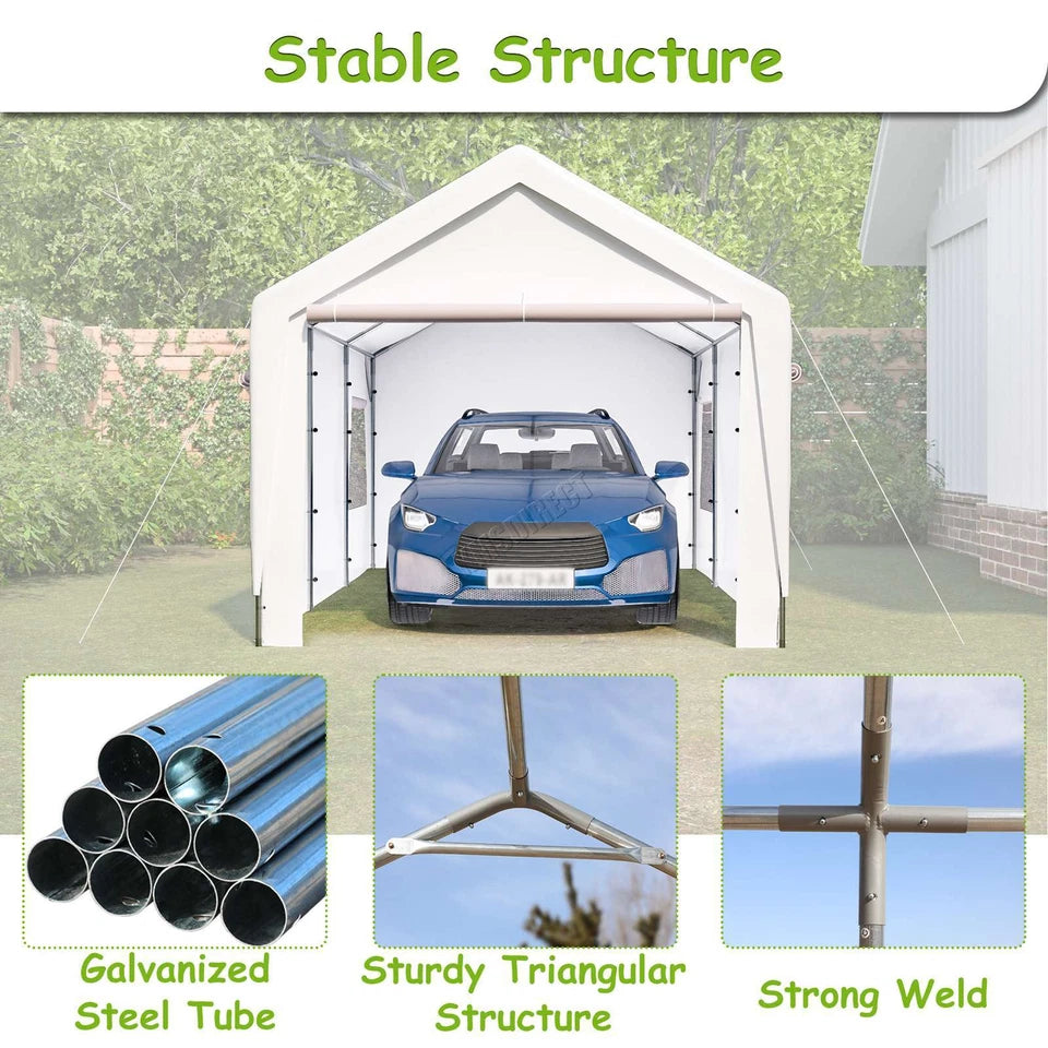 Carport 10x20ft Car Canopy Garage UV-Proof Waterproof SUV Boat Heavy Duty White
