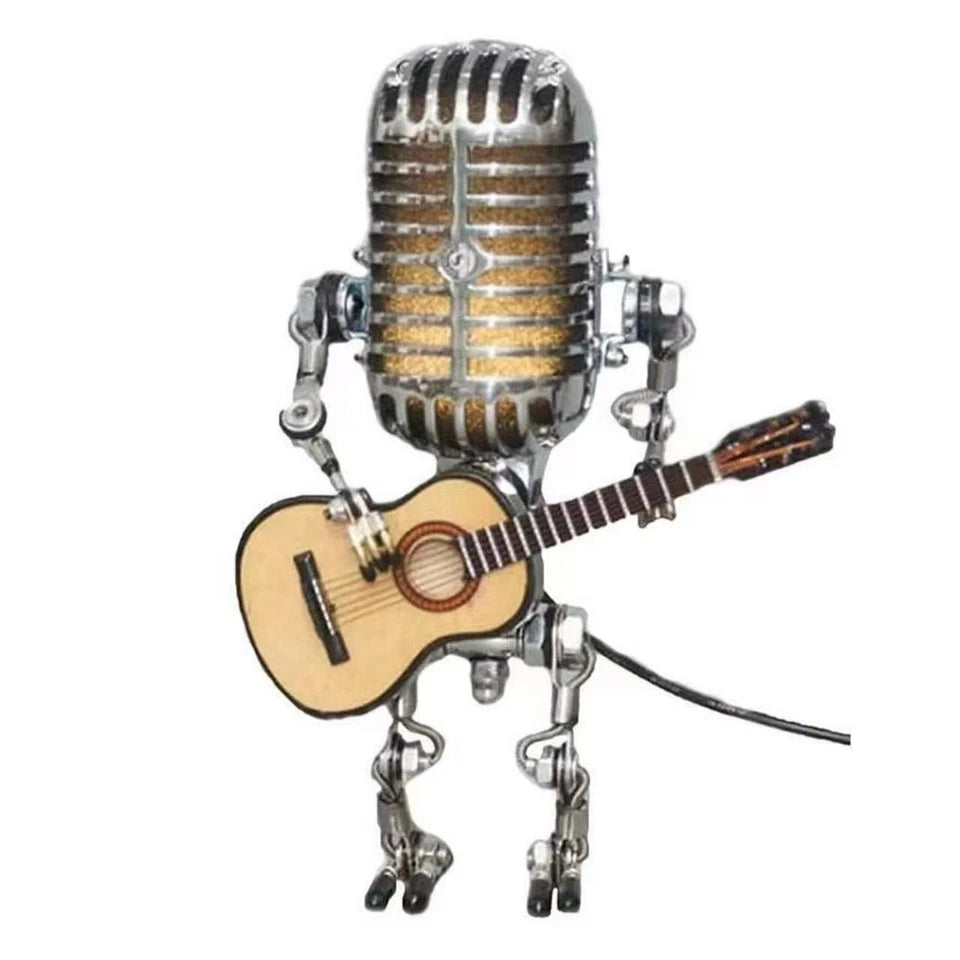 Retro Microphone Robot Desk Lamp LED Table Light Steampunk Ornament Decor Gifts