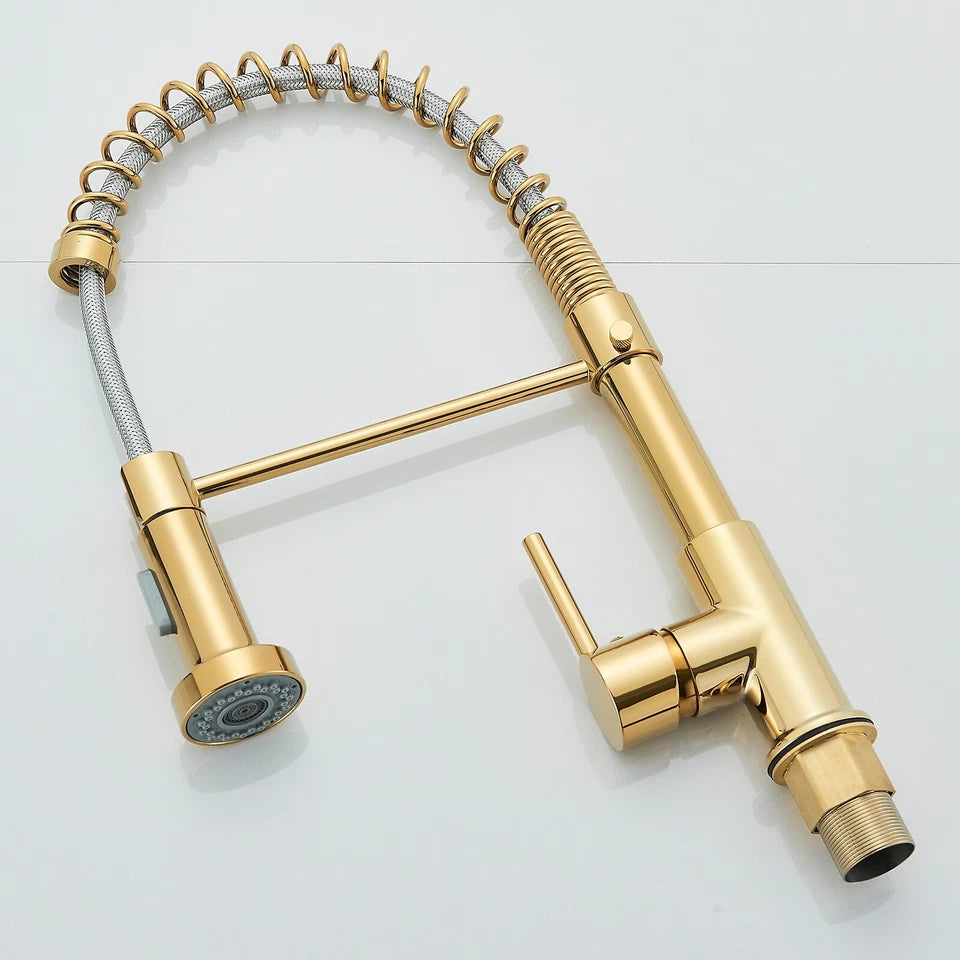 Modern Gold Kitchen Mixer Taps Pull out Spray 360° Mono Single Lever Sink Faucet