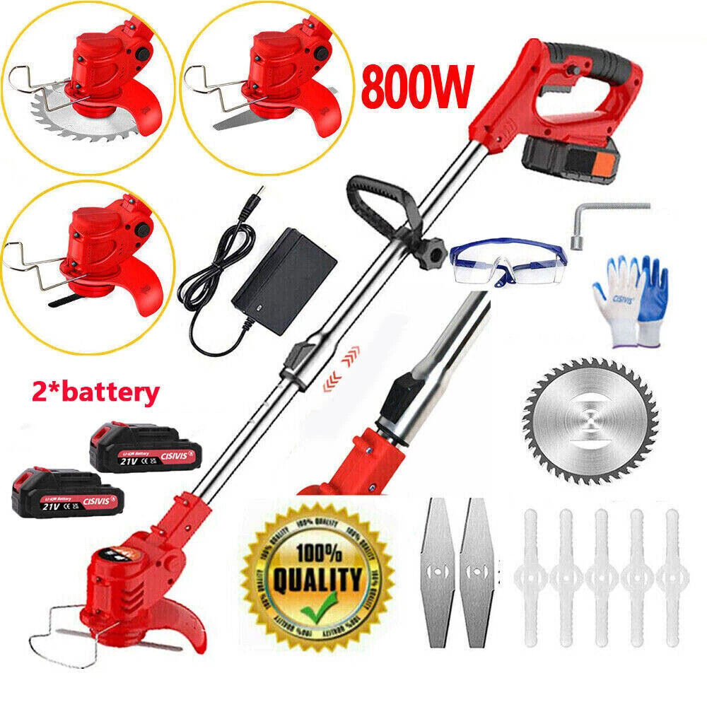 Electric Strimmer Grass Trimmer Weed Cutter Garden Edger 21V Cordless 2 Battery