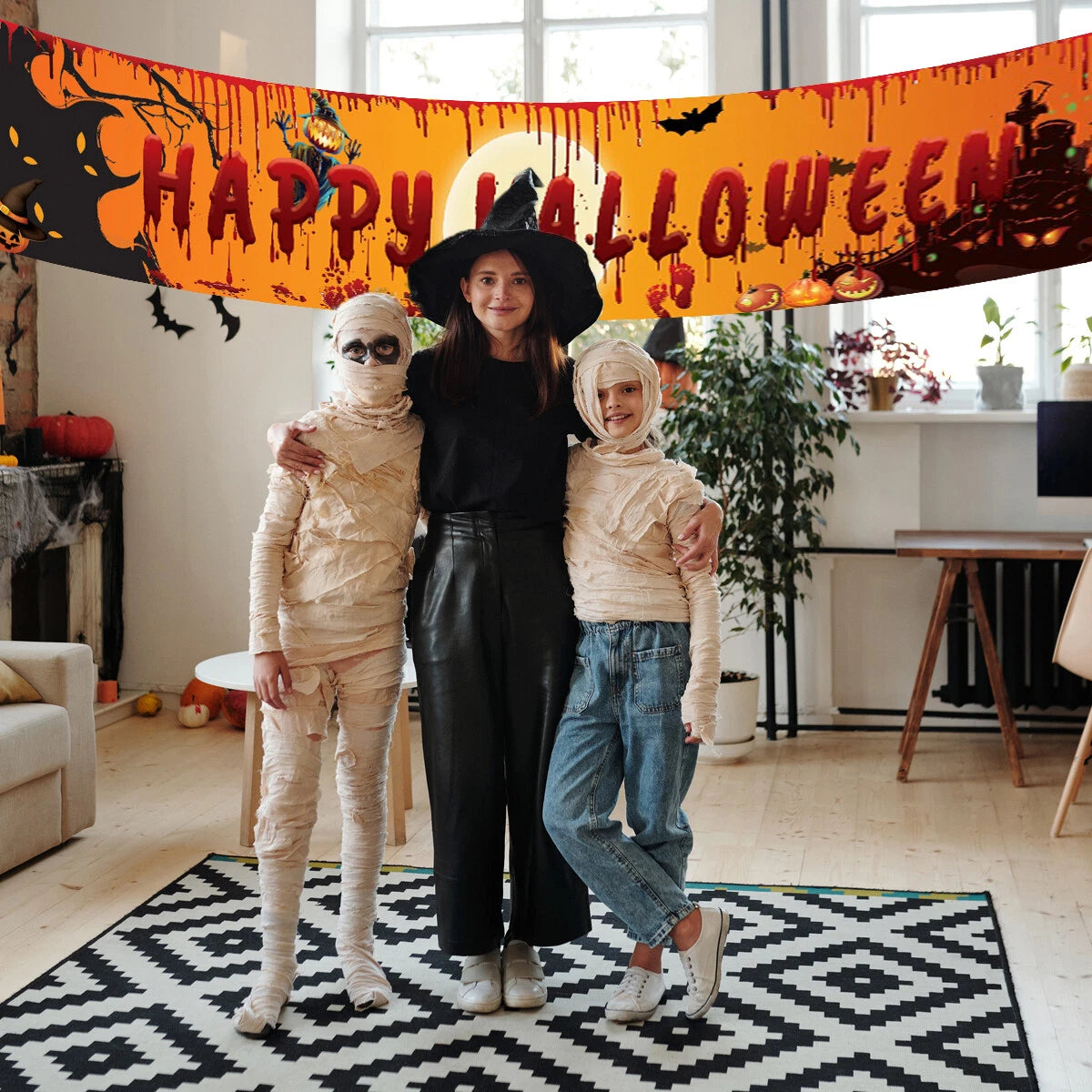 Happy Halloween Hanging Banner Flag Party Celebrate Foldable Home Outdoor Decor