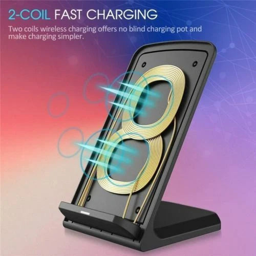 2 Coils Fast Wireless Charger Qi Charging Stand Fan For Samsung, iPhone, Huawei