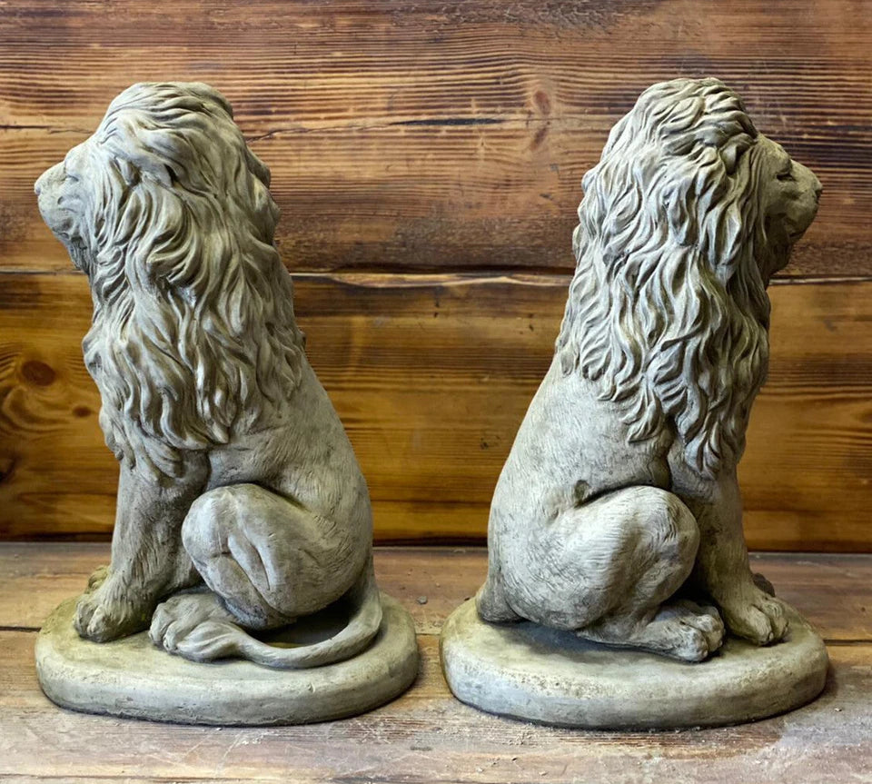 LION PAIR Stone Garden Ornament 40cm Statue