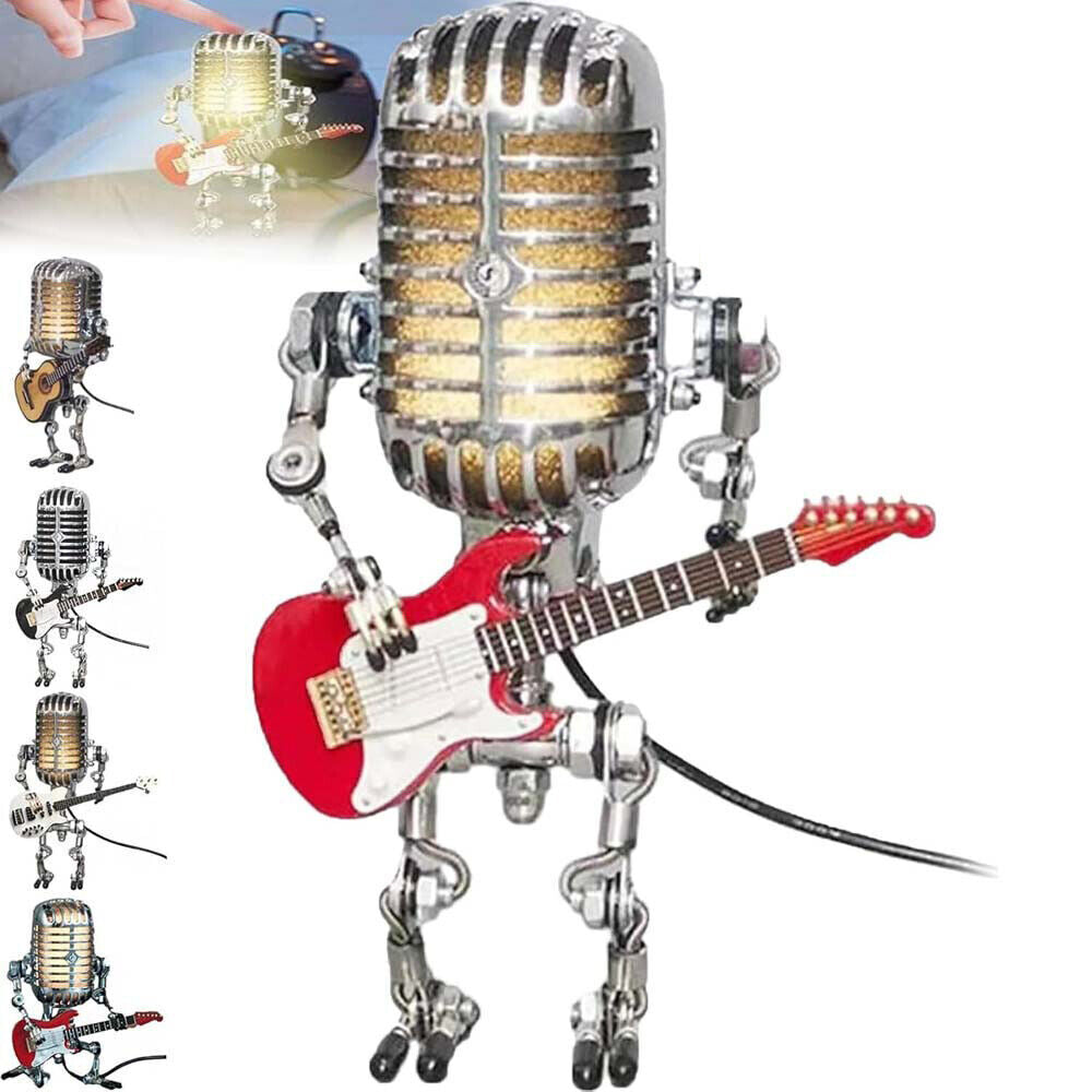 Retro Microphone Robot Desk Lamp LED Table Light Steampunk Ornament Decor Gifts