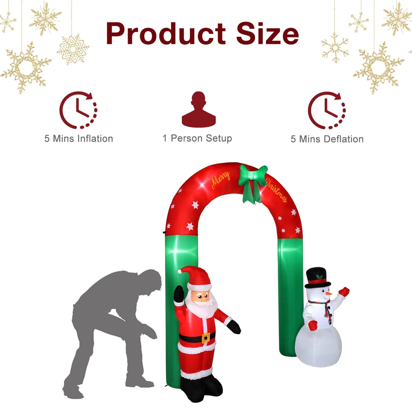 2.4M Christmas Arch Inflatable with Santa & Snowman & LED Lights Outdoor Decor