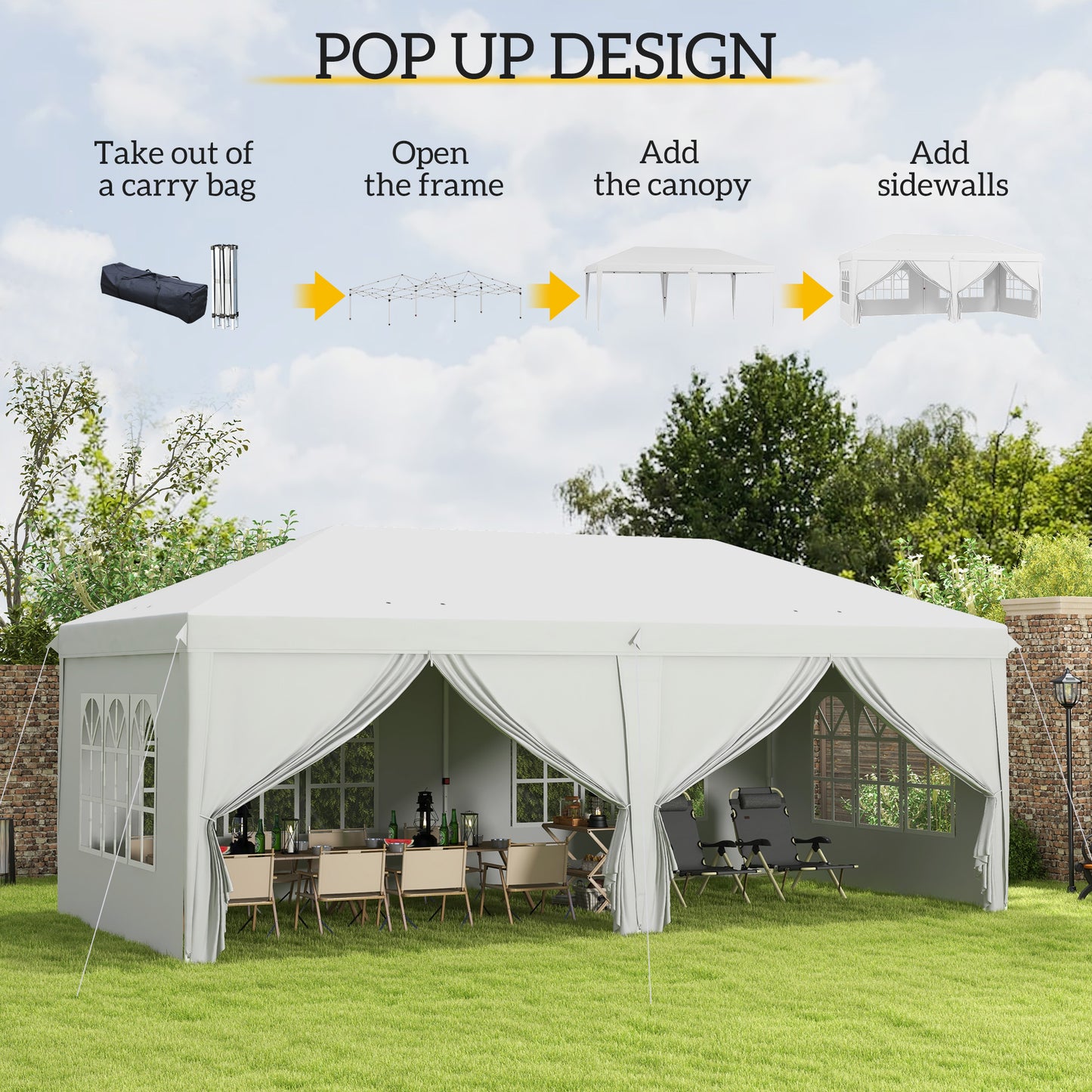 3x6m Popup Garden Heavy Duty Gazebo Marquee Party Tent Canopy with 6 Side Walls