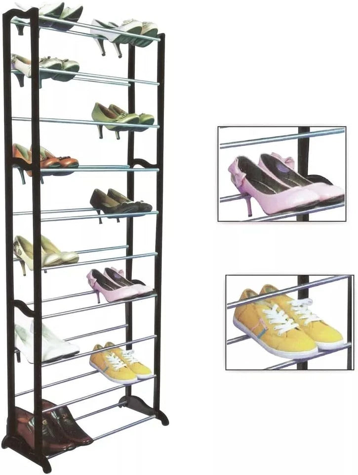 10 Tier Shoe Rack Stand Footwear Organiser Storage Metal Shelf 30 Pairs Unit