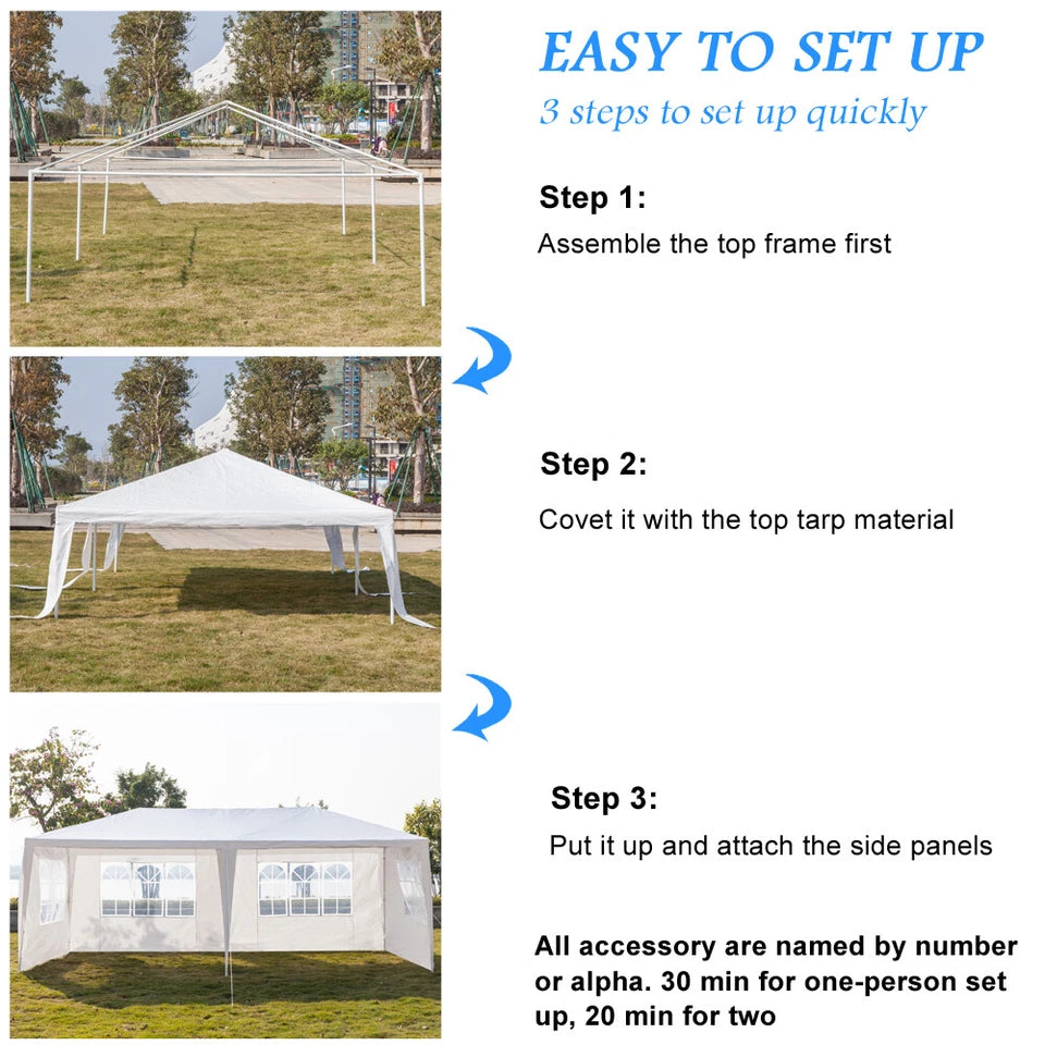 3x6M Gazebo Marquee Party Tent With 6 Sides Garden Patio Outdoor Canopy White UK