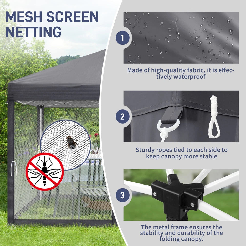 3X3M Heavy Duty Pop-up Gazebo Garden Canopy Tent W/ Detachable Mosquito Netting