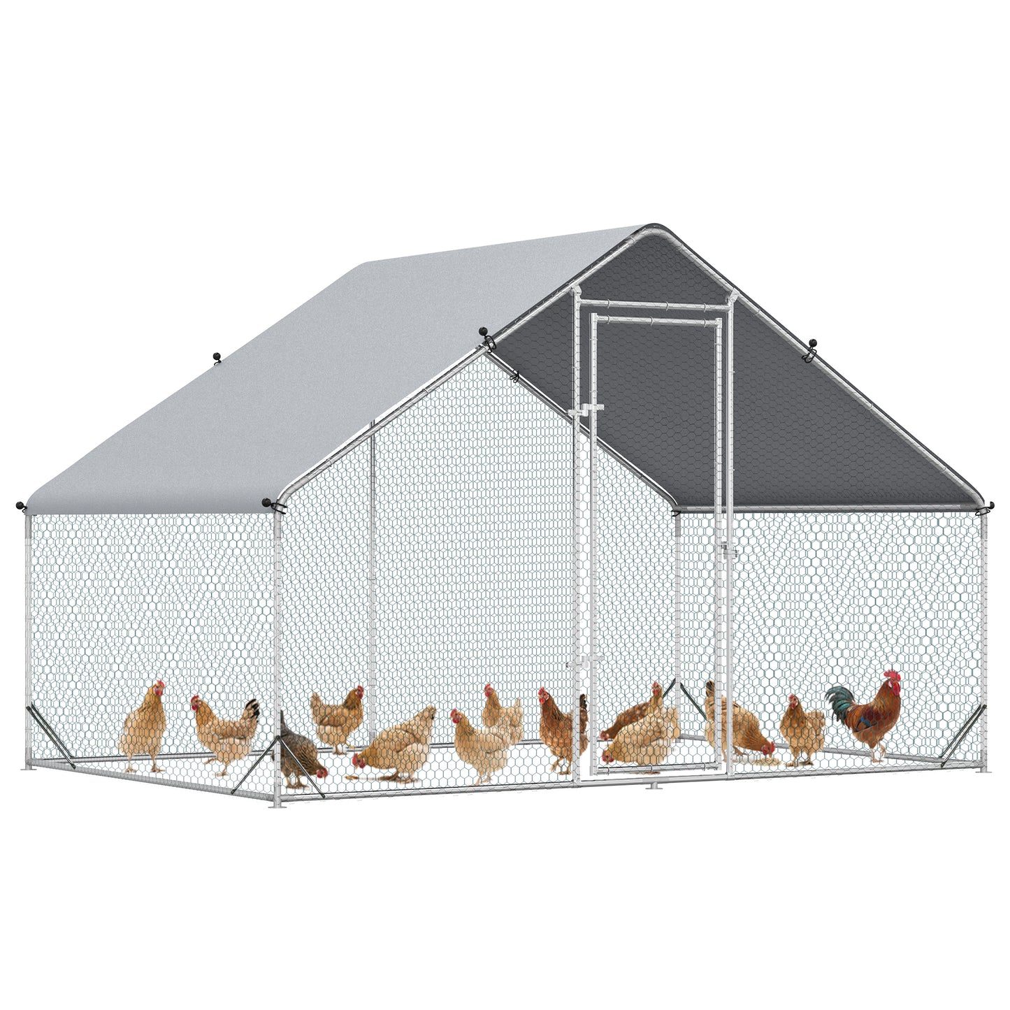 Walk In Chicken Run Galvanized Chicken Coop Hen House w/ Water-Resist Cover