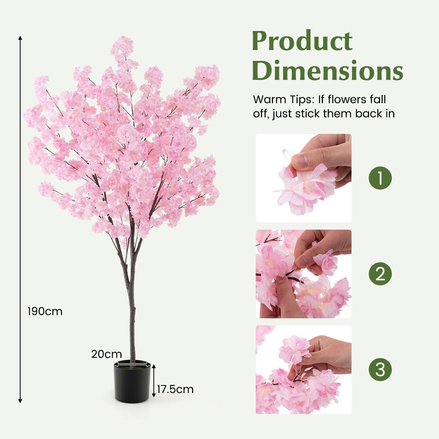 190cm Tall Artificial Cherry Blossom Tree Faux Floral Plant 1170 Flowers