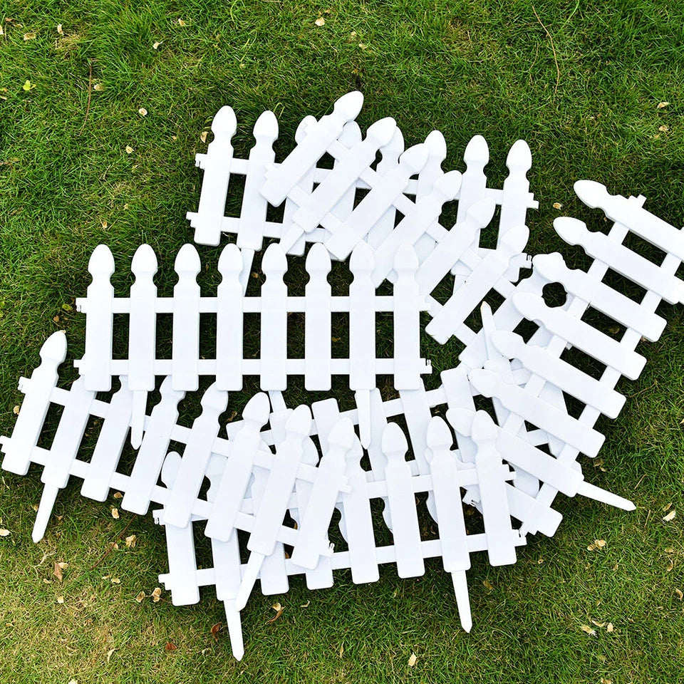 4,8,12 PCS White Plastic Picket Fencing Wooden Effect Lawn Border Edge Garden Edging