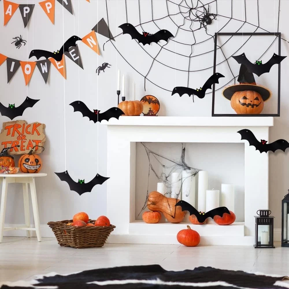 12PCS Halloween Hanging Bats, Halloween Flying Bat Hanging Decorations