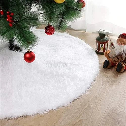White Faux Fur Christmas Tree Skirt Base Xmas Floor Mat Ornaments Decoration UK
