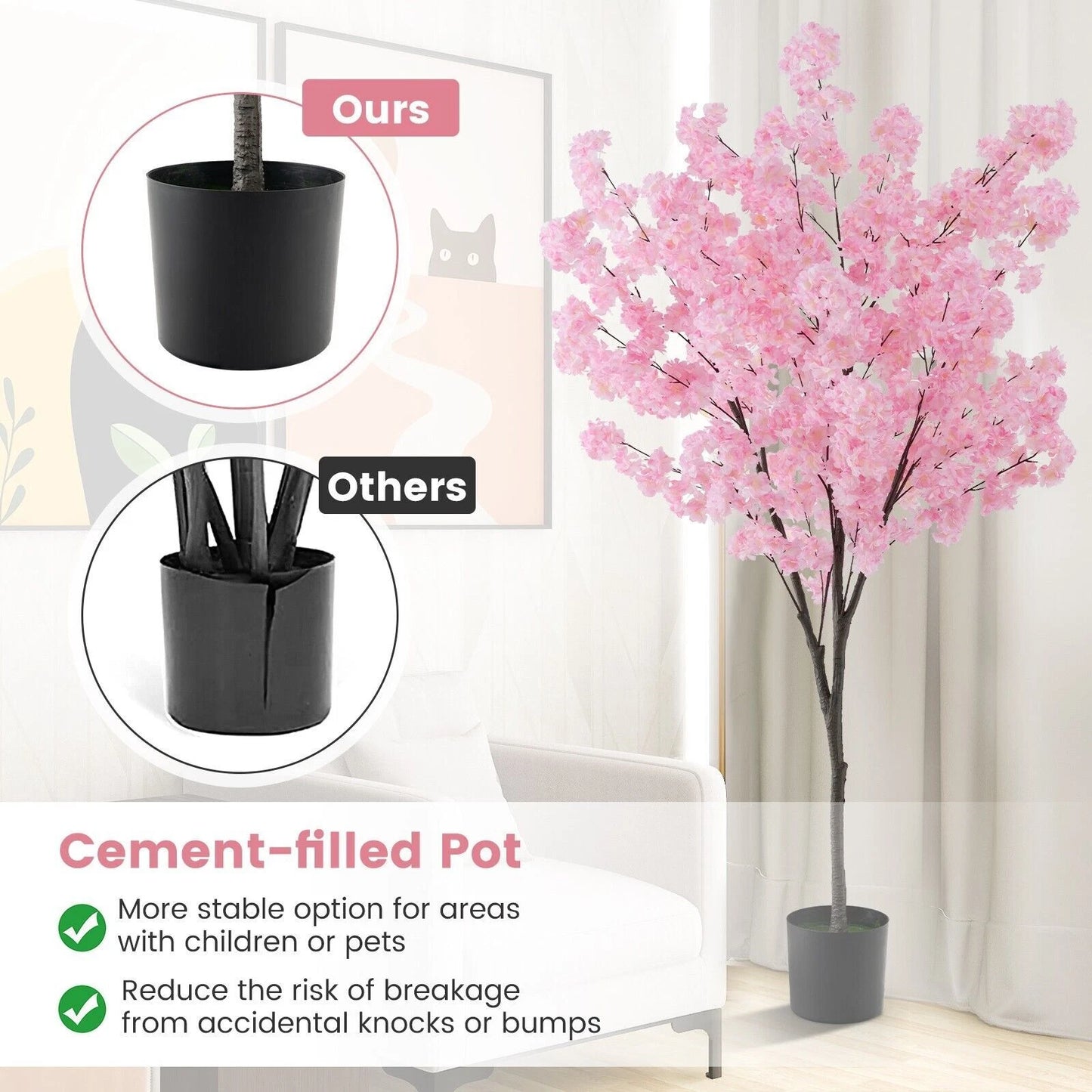 190cm Tall Artificial Cherry Blossom Tree Faux Floral Plant 1170 Flowers