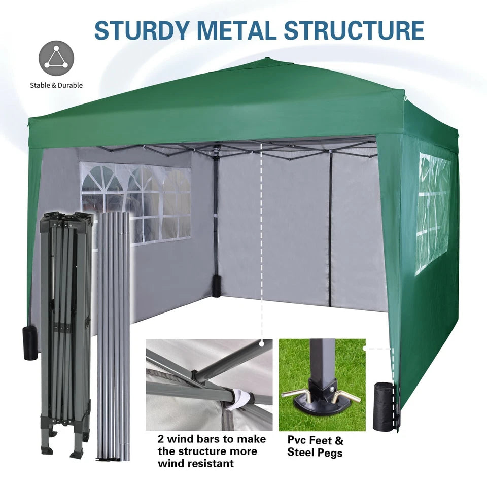 3x3m Pop up Heavy Duty Gazebo With Sides And Weight bags