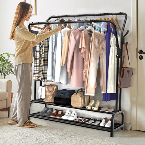 Heavy Duty Metal Double Rail Clothes Garment Hanging Rack Shelf Display Stand UK