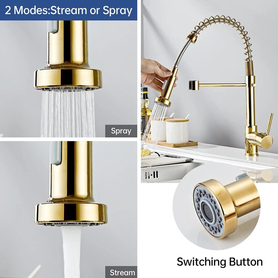 Modern Gold Kitchen Mixer Taps Pull out Spray 360° Mono Single Lever Sink Faucet